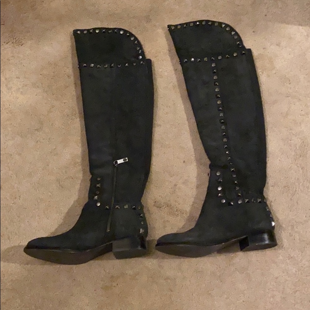 Tory Burch suede biker boots thigh or knee high